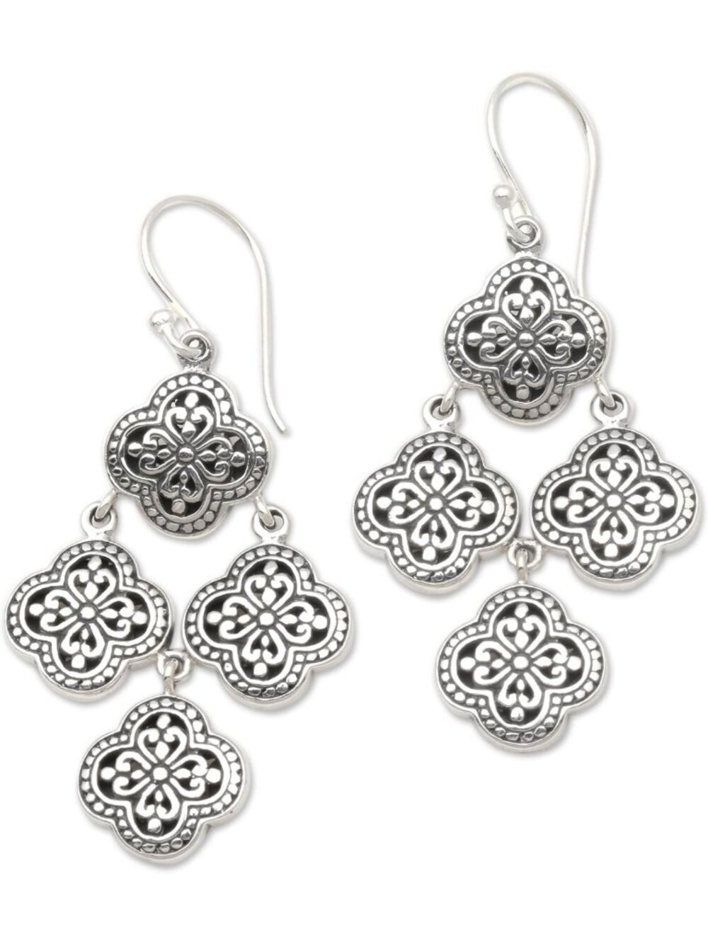 Elegant Sterling Silver Chandelier Earrings | Artisan Crafted Bali Dangle